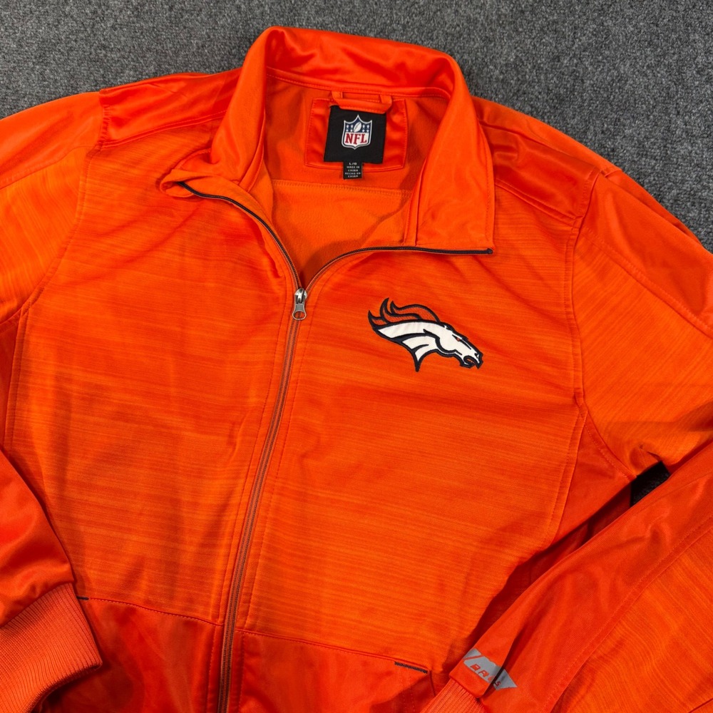 NFL Denver Broncos Mens Orange‎ Full Zip Track Jacket Large Embroidered Logo